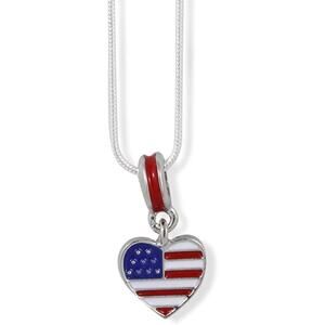 American Flag on Heart Charm USA Necklace